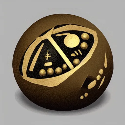 Image similar to precursor orb. minimalist art. jack and daxter game. bronze. runes.