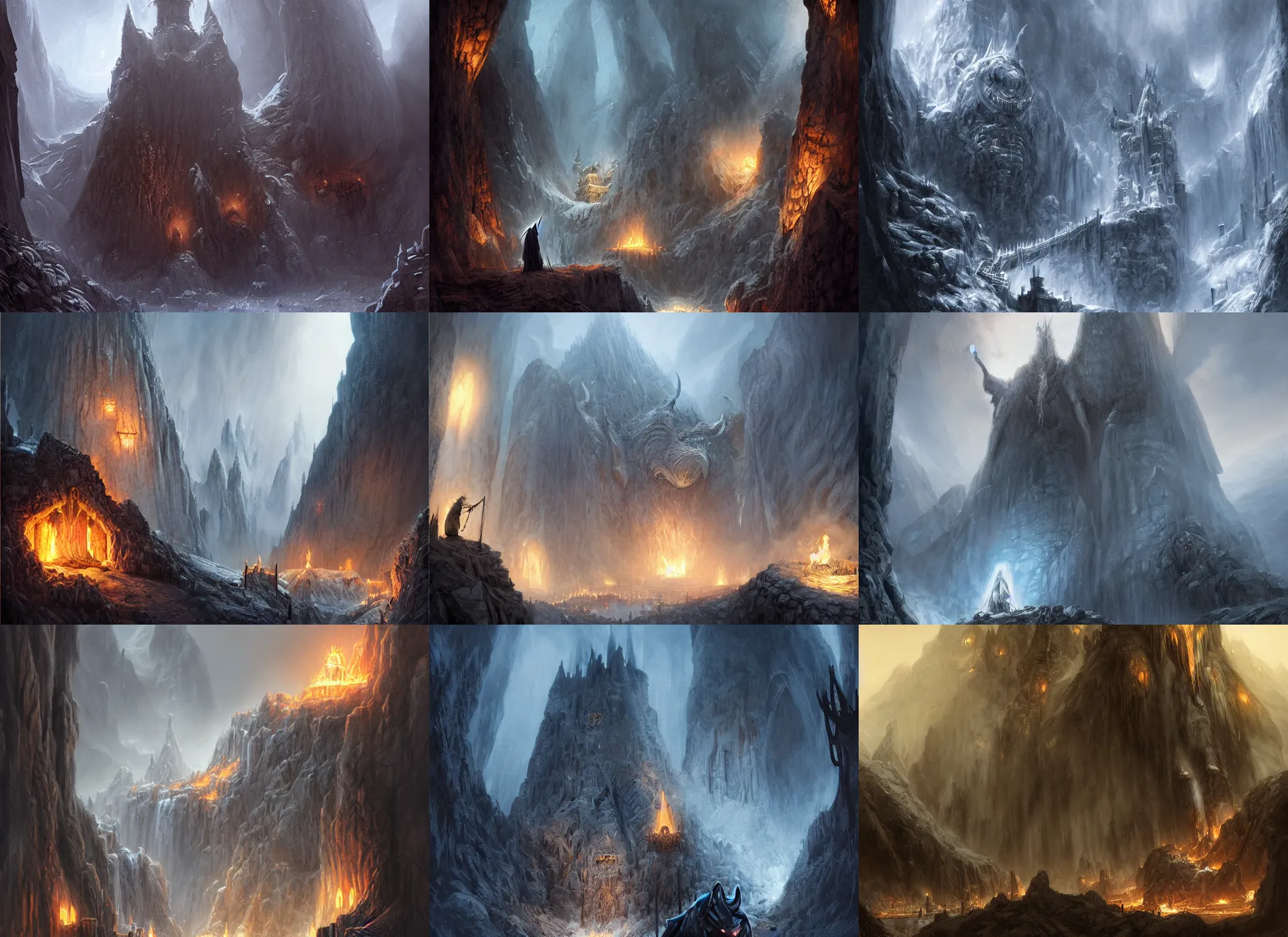 Prompt: Gandalf and the balrog in the mines of Moria, Concept art by Jorge jacinto, masterpiece, highly detailed and ultra realistic, trending on artstation, cgstudio