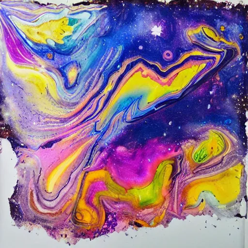 Prompt: Liminal space in outer space, acrylic paint pour, eye-catching, watercolor, marbling, very detailed