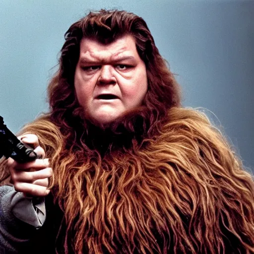 Image similar to movie still of robbie coltrane as chewbacca star wars ( 1 9 7 7 )