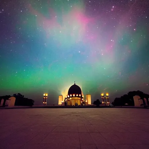 Image similar to mosque surrounded by nebula clouds