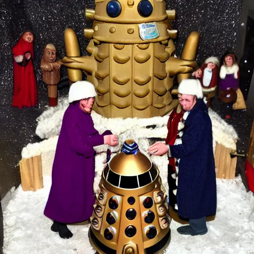 Image similar to Christmas nativity with Dalek