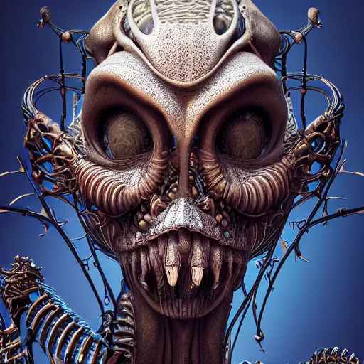 Prompt: a highly detailed photographic portrait of an alien, biomechanical sculpture, mandelbrot fractal, intricate, elegant, ornate, elegant, luxurious, beautifully lit, ray traced, octane 3D render in the style of Gerald Brom and James Gurney