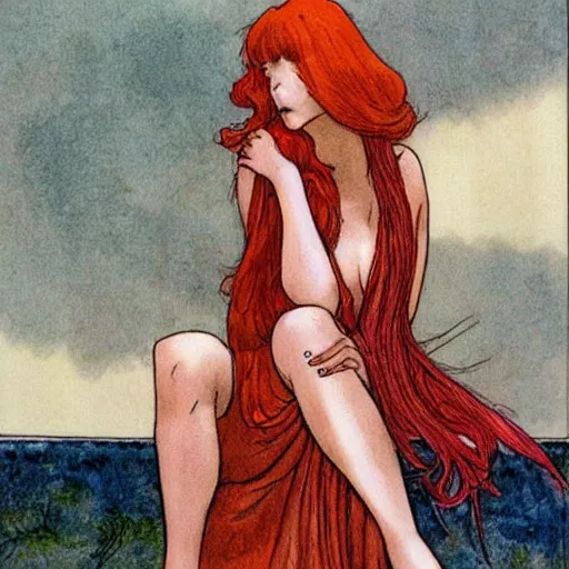 Prompt: a beautiful redhead girl, milo manara style