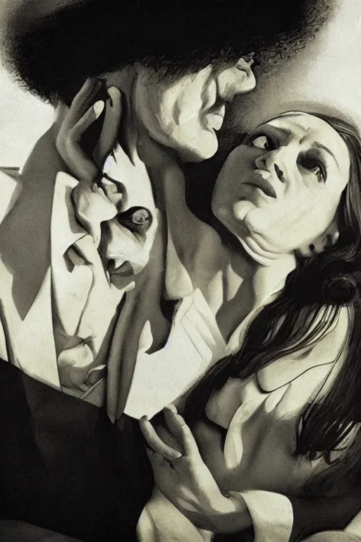 Image similar to hyperrealism close-up fashion portrait of couple photo from The Holy Mountain by Alejandro Jodorowsky in style of Francisco Goya