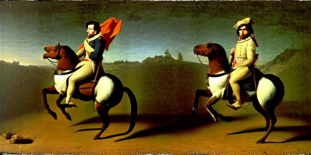 Image similar to a gerbil in military clothing riding a horse, by Jacques-Louis David