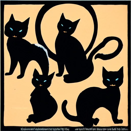 Image similar to pack of black cats in the style of “ al columbia ”