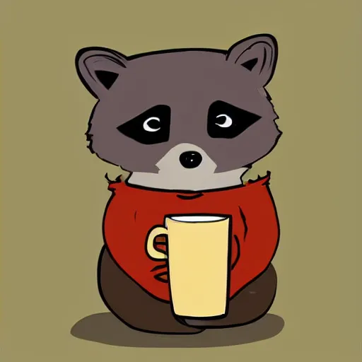 Image similar to little raccoon sitting by a cozy fireplace with a cup of tea. warm color temperature. digital art,