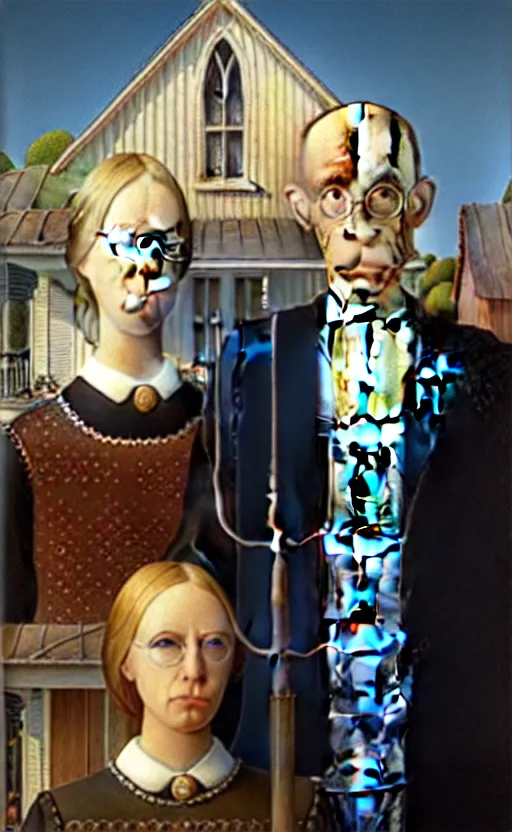 Image similar to American Gothic by Grant Wood in the style of Kingdom Hearts concept art, 8k resolution, trending on artstation