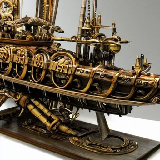 Image similar to a spaceship boat with steampunk arms