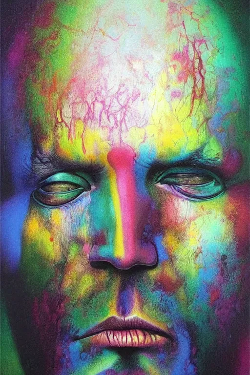 Image similar to portrait of johnny depp colourful shiny beautiful harmony painting by zdzisław beksinski