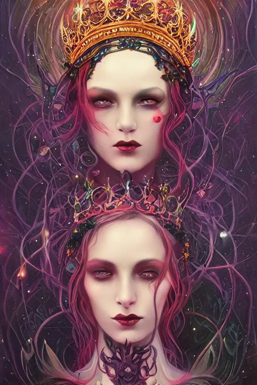 Image similar to jeweled Crown, other worldly, dark fae court, black roses, vivid colors, art nouveau, by Anato Finnstark, Tom Bagshaw, Brom