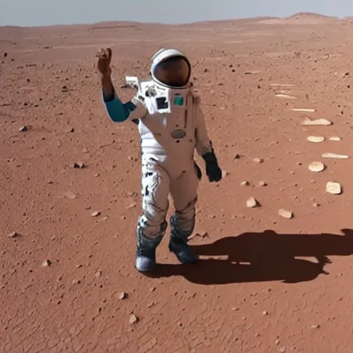 Prompt: dude hitting the whip dance move on mars