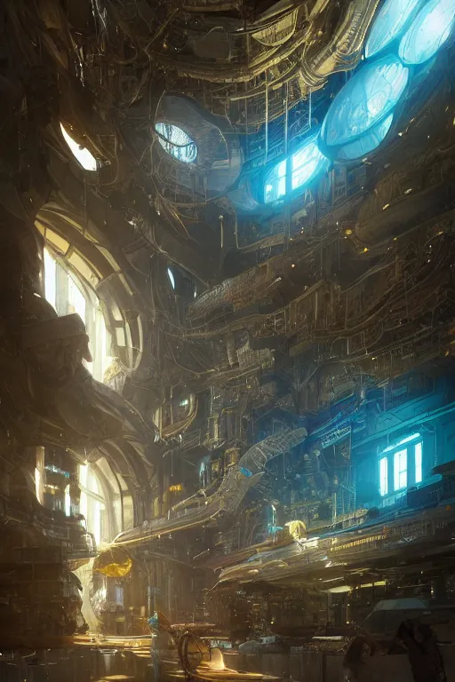 Image similar to Digital concept art, very highly detailed solarpunk Haker that haking siting inside the giant very highly detailed solarpunk computer, by Hiromasa Ogura, very highly Detailed digital concept art by Greg Rutkowski, Dimensional Cyan Gold LED light, rendered in Octane Render