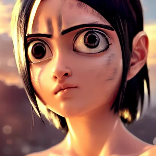 Image similar to alita battle angel selfie, tight attire, realistic, hyper detail, very detailed, cinematic, ultra details, photorealistic, cute, insanely detailed