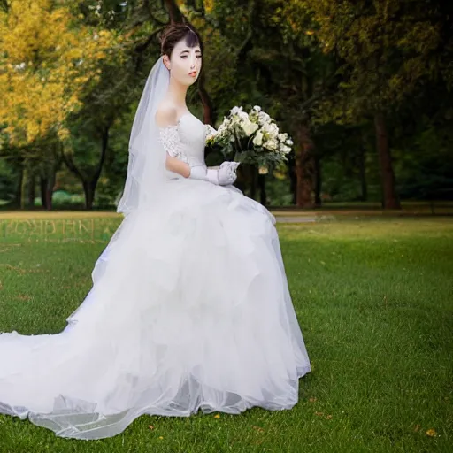 Prompt: a symmetric and beautiful face, professional full length high definition photo of a young woman with twin tails and wedding dress, photo taken with Sony a7R