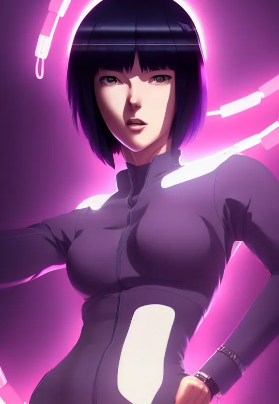 Image similar to a fullbody portrait of motoko kusanagi the major ghost in the shell : : connected to cables, under repairs, maintenance area, technicians : : by ilya kuvshinov, rossdraws, artgerm, sola digital arts, anti aliasing, raytracing : :