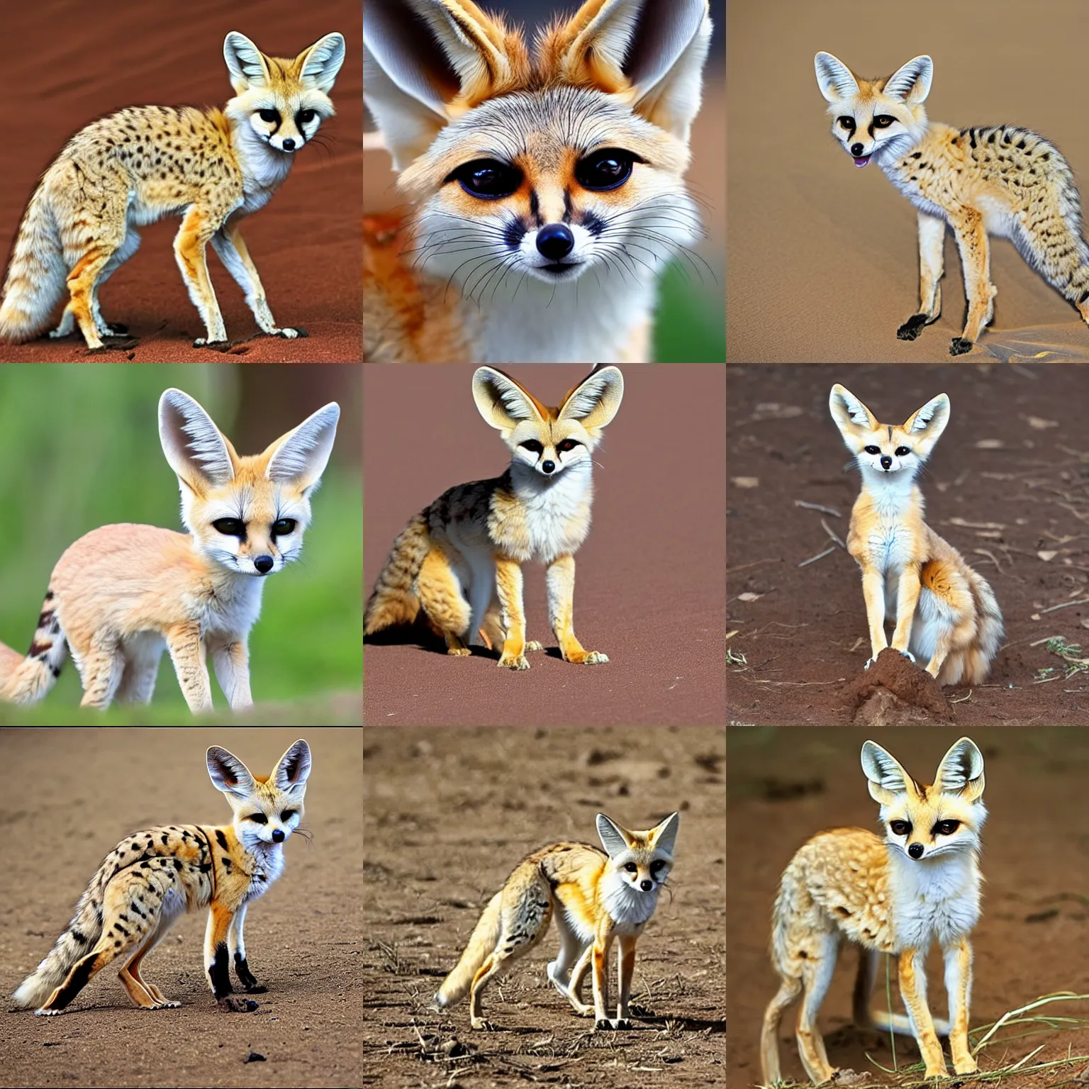 Prompt: a cross between a fennec fox and a serval.