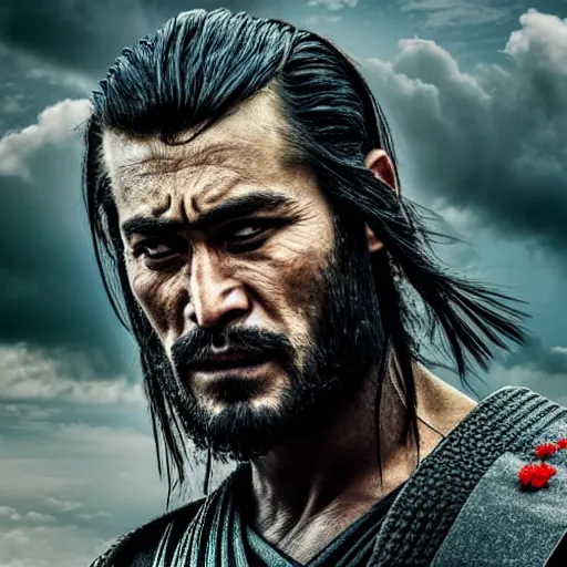 Image similar to handsome and strong! kurdish! samurai in a movie directed by christopher nolan, movie still frame, promotional image, imax 7 0 mm footage, perfect symmetrical facial features