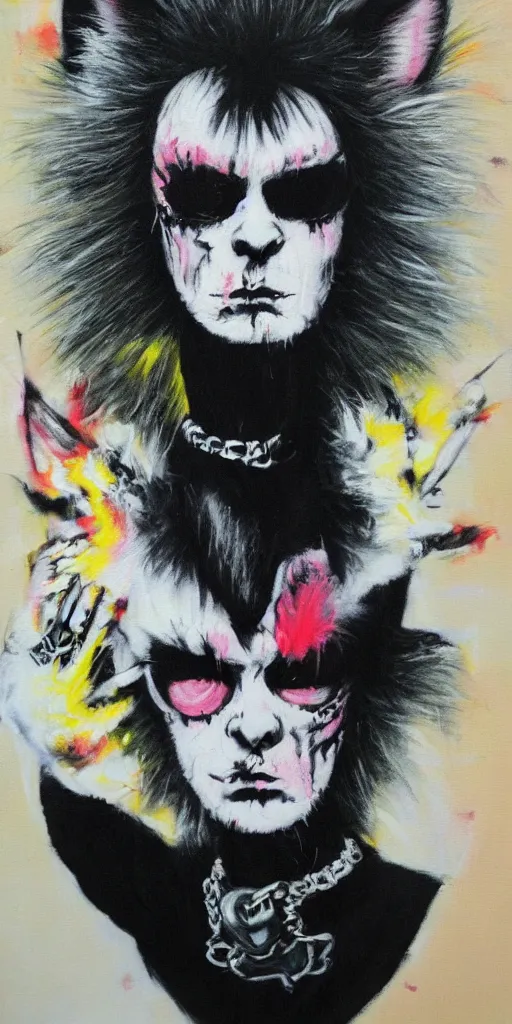 Image similar to cat sid vicious punk glam goth, oil - paint style