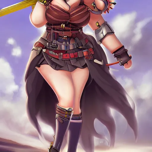 Image similar to owersize plus size anime girl warrior by Boris Valejio, high detailed digital art