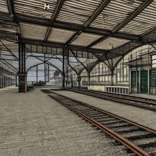 Prompt: antique railway station completely empty, realistic, high definition,