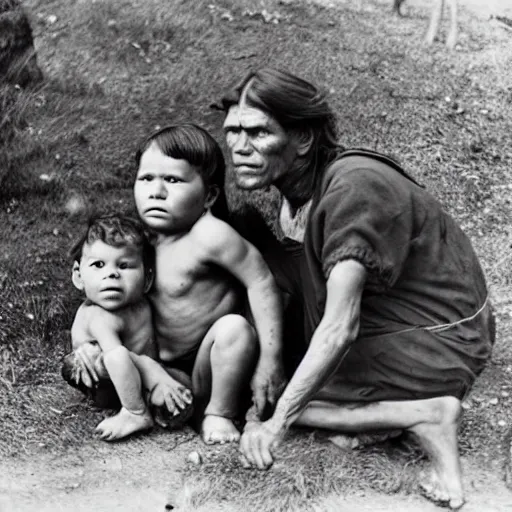 Image similar to a family of Neanderthals photographed by Dorothea Lange