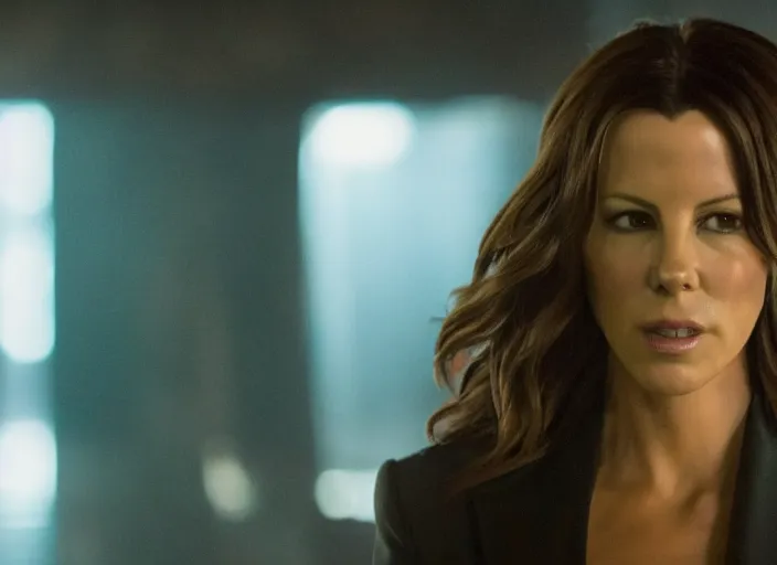 Prompt: film still of Kate Beckinsale as John Wick in a night club in John Wick 2014, 4k