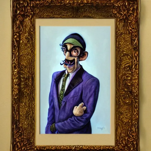 Image similar to Portrait of Waluigi, artwork by Daniel Merriam,