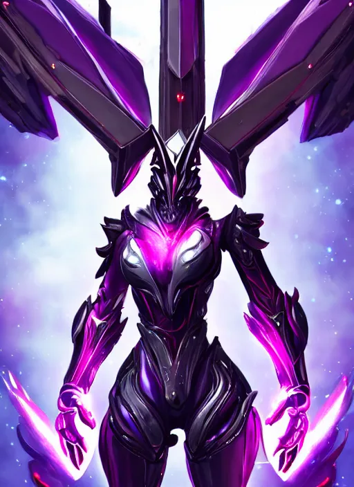 Image similar to cinematic full body, cosmic sized beautiful stunning giant robot mechan hot female dragon goddess, sharp sleek cyborg dragon head, sharp metal ears, smooth purple eyes, smooth fuschia skin, smooth silver armor, nebula, epic proportions, epic scale, macro furry, furry art, dragon art, goddess art, giantess art, warframe, warframe fanart, furaffinity, octane