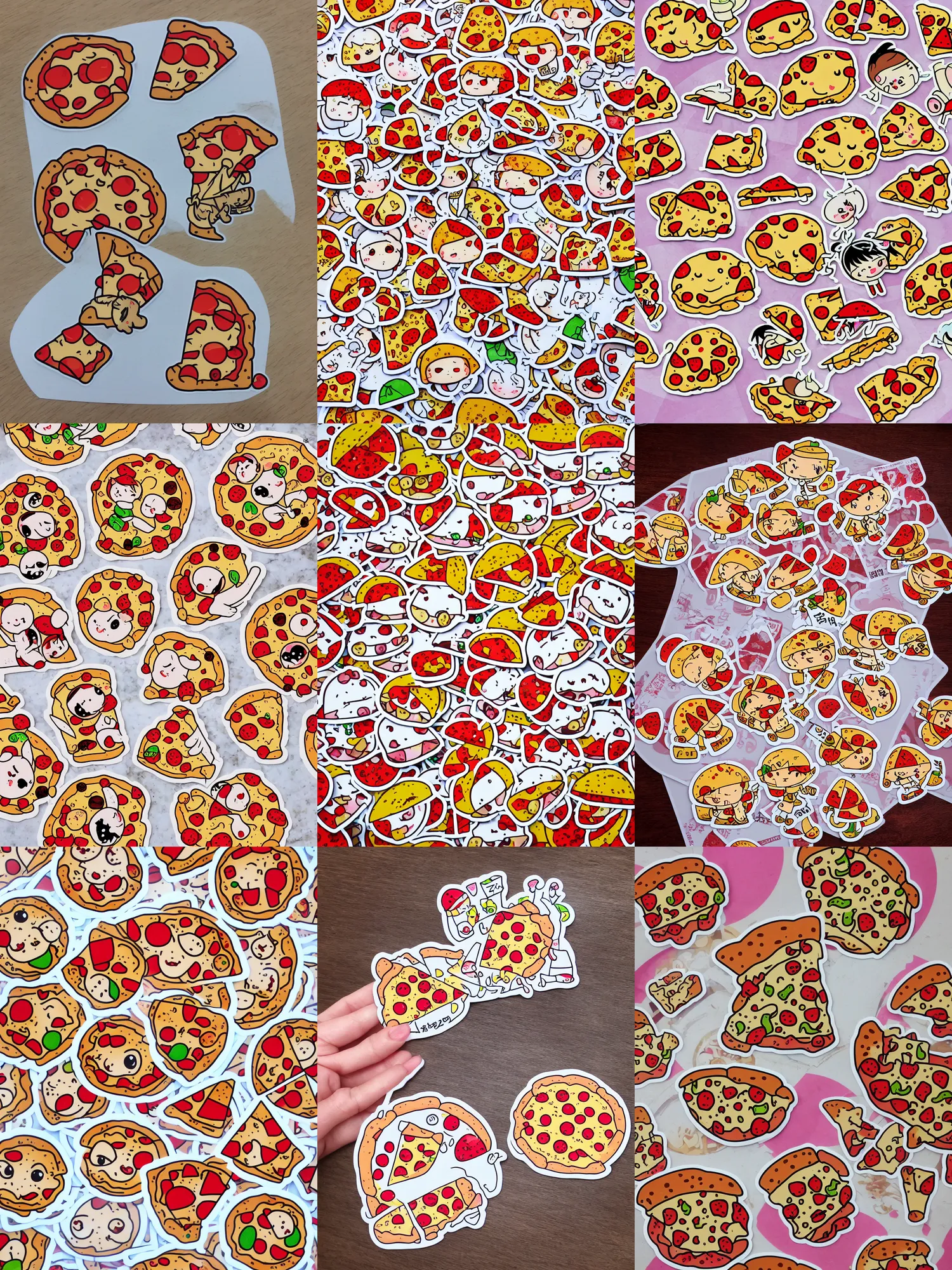 Prompt: sticker of chibi pizza, Japanese kawaii style