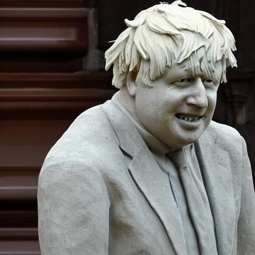 Image similar to a stone sculpture of boris johnson on a plinth outside the houses of parliament