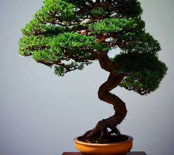 Prompt: Beautiful gorgeous intriguing fascinating amazing awe-inspiring wonderful mysterious interesting cool badass relaxing chill sweet peaceful comforting bonsai tree. Studio lighting. 4k. Award winning. Rule of thirds.