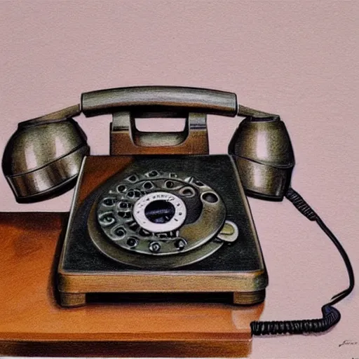 Image similar to a beautiful artwork of a rotary telephone on a wooden table by Jerome Opeña, featured on artstation