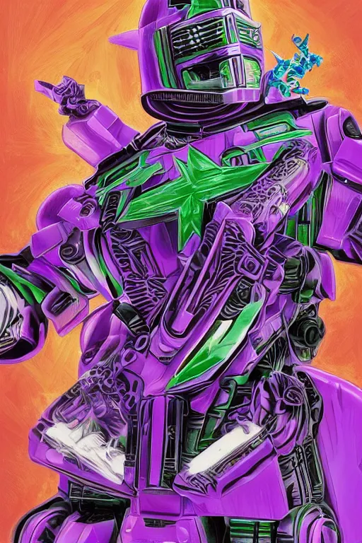 Image similar to portrait of cowboy johnny cash as purple green optimus prime power ranger from transformers surfing tonic stimulant fluids on air guitar zord UFO hoverboard, intricate, highly detailed, smooth, artstation, digital illustration by Lisa Frank and Ruan Jia and Mandy Jurgens and Artgerm and Wayne Barlowe and Greg Rutkowski and Zdislav Beksinski