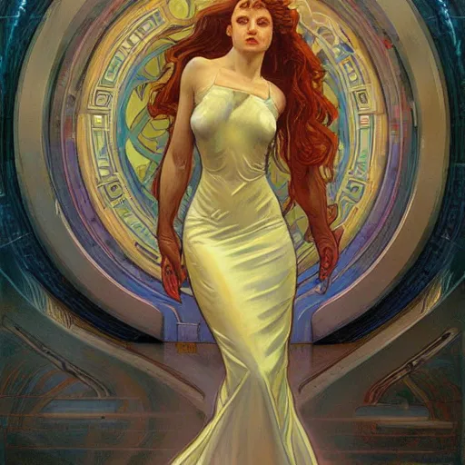 Image similar to a retrofuturist painting in the style of donato giancola, and in the style of charlie bowater, and in the style of alphonse mucha. symmetry, smooth, sharp focus, semi - realism, intricate detail.