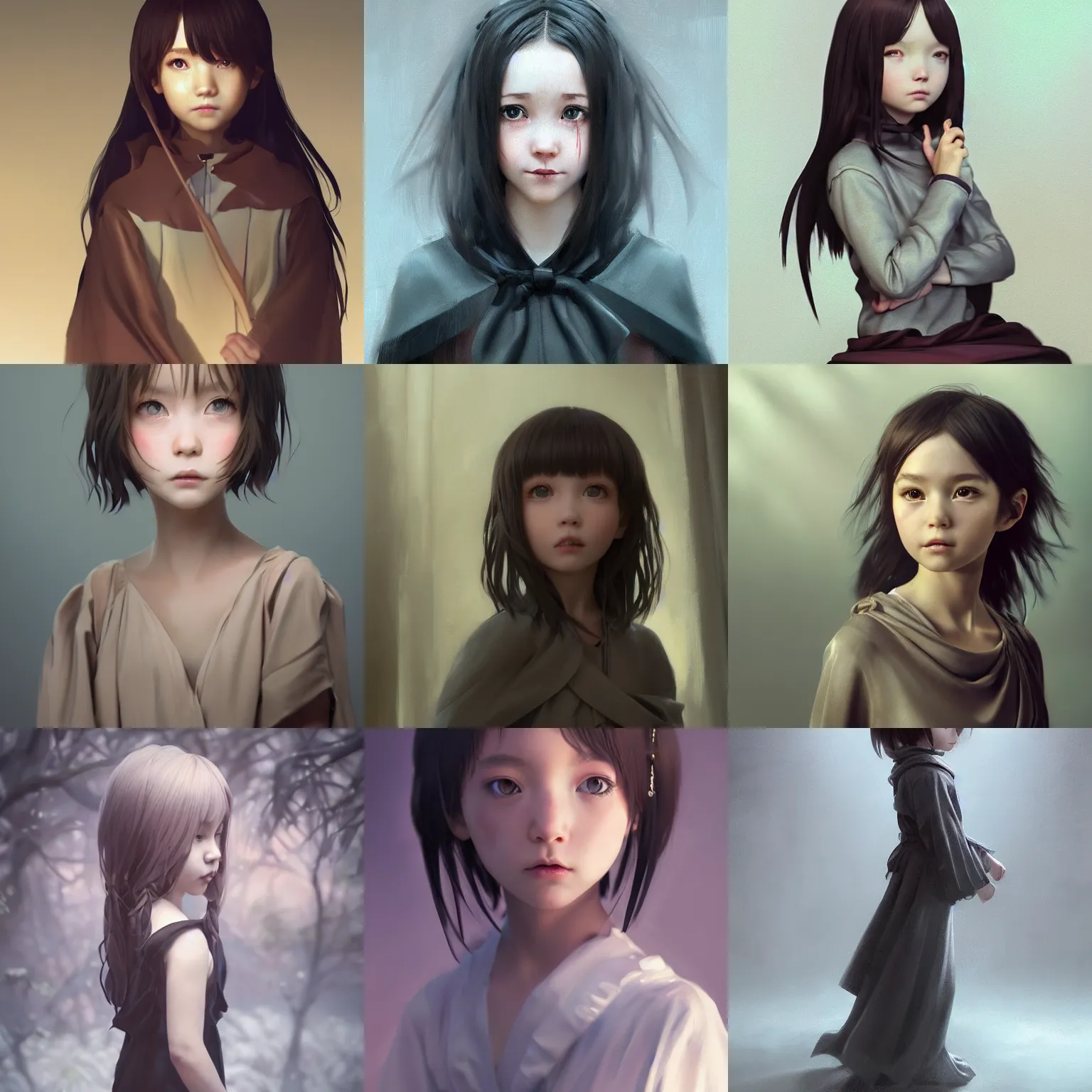 Image similar to realistic style at CGSociety by WLOP,ilya kuvshinov,krenz cushart,Greg Rutkowski,trending on artstation.Zbrush sculpt colored,Octane render in Maya,Houdini VFX.Realistic cute young girl who is dark disciple,expressing joy,wearing robe,silky hair, deep eyes.Oil painting.Cinematic dramatic atmosphere,sharp focus,soft volumetric studio lighting.