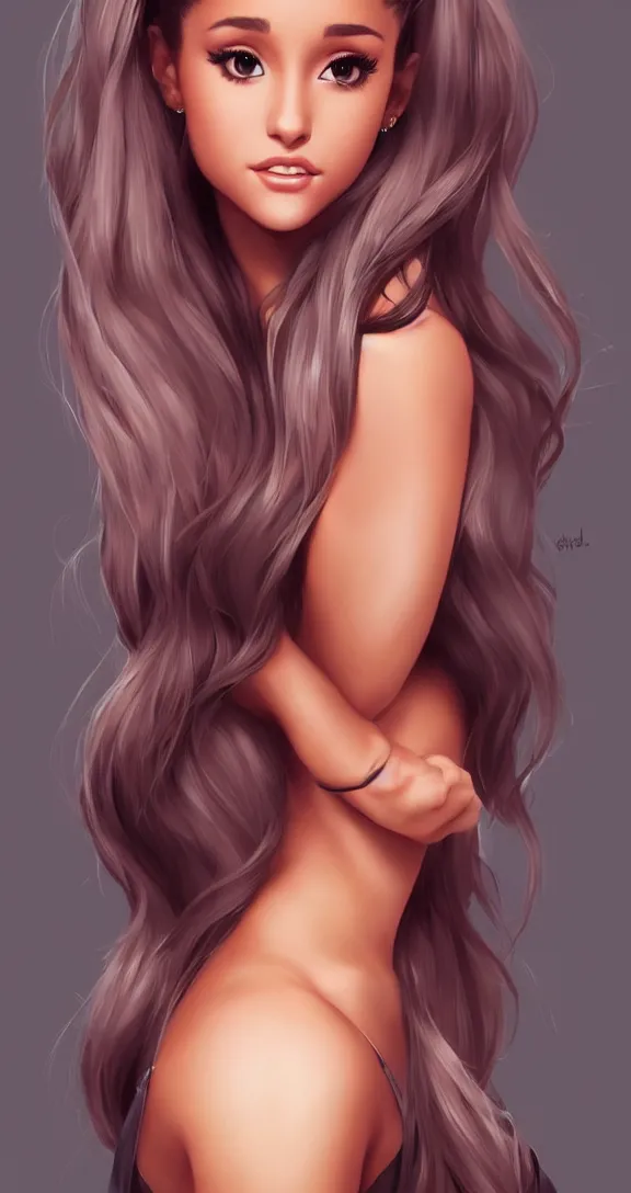 Image similar to Portrait of beautiful Ariana Grande, detailed facial features, full body, elegant, by artgerm, artstation