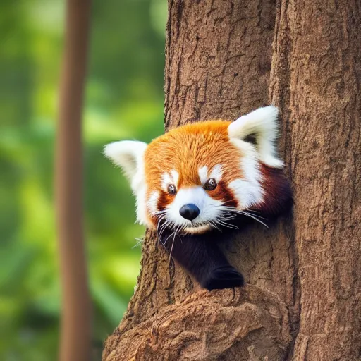 Image similar to Photo of cute Red Panda stuffed toy, peaceful atmosphere, precise, mid-shot, perfect light, bokeh, indoor, green background, highly detailed, 4k