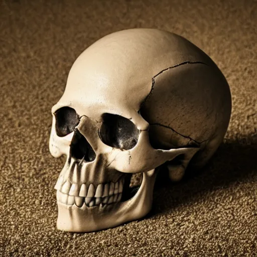 Image similar to photograph of human skull, soft shadows