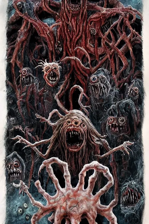 Image similar to a photorealistic horrific gorey nightmarish painted movie poster for The Thing 2 in the style of john carpenter and wayne barlowe