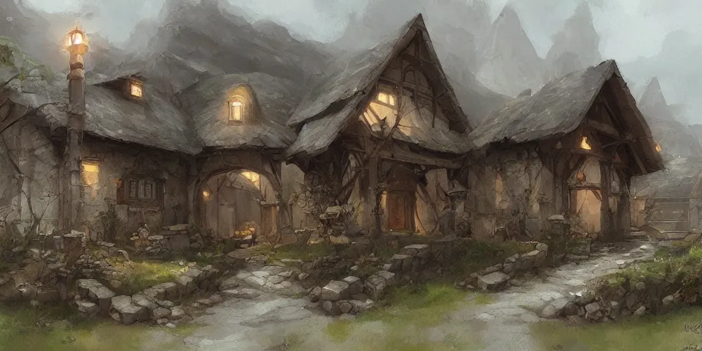 Prompt: fable haven by krenz cushart. house, barn, golem