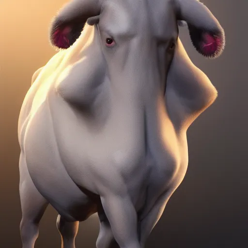 Prompt: a super muscly Belgian Blue, very detailed, ultrarealistic, dramatic lighting, electrical details, high details, 4k, 8k, best, accurate, trending on artstation, fur, artstation, photorealism, ultrarealistic, digital painting, style of frank frazetta