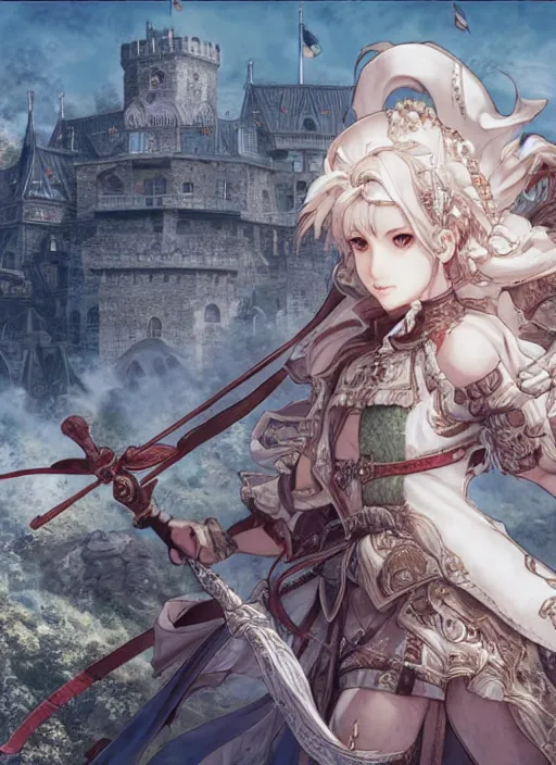 Image similar to character portrait of the white herald on an imperial castle, hidari, color page, tankoban, 4 k, tone mapping, akihiko yoshida.