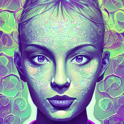 Image similar to A beautiful portrait, surreal, LSD, face, detailed, intricate, elegant, highly detailed, digital painting, artstation, smooth, sharp focus, illustration, art by Kilian Eng