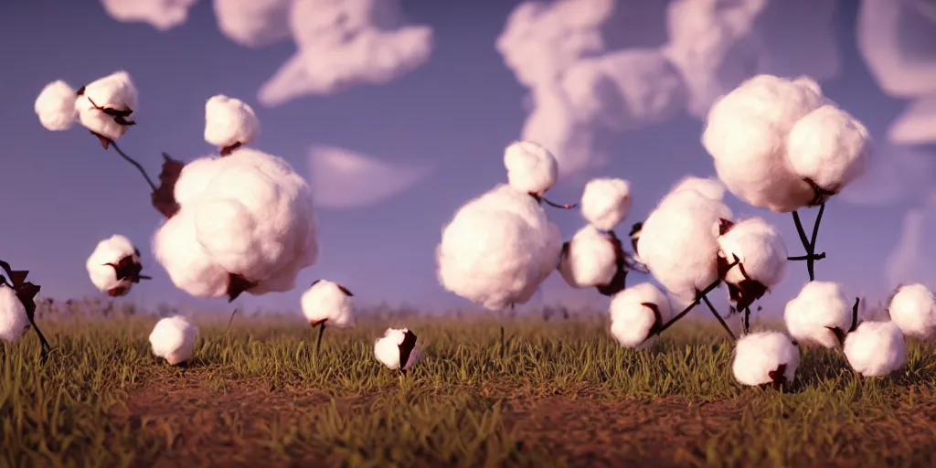 Prompt: explosion in the form of cotton plant, 3 d octane remder, epic lighting, 8 k, by goro fujita