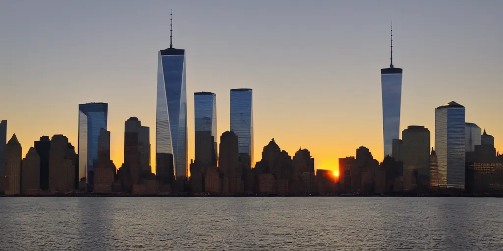 Prompt: world trade center in the sunset