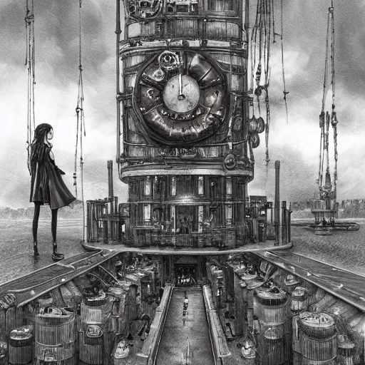 Image similar to a hyperrealistic painting of a beautiful female steampunk goddess, standing at an airship docking station, by john kenn mortensen, highly detailed,