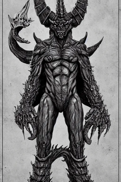 Prompt: humanoid figure monster with horns, highly detailed, digital art, sharp focus, trending on art station, kentaro miura manga art style