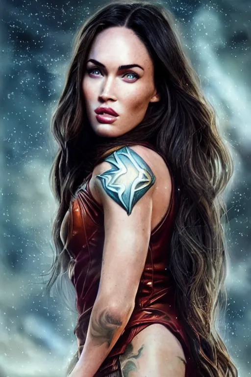 Image similar to majestic and regal portrait of megan fox female the flash, dc universe, perfect face, beautiful, intricate, epic, elegant, fantasy, highly detailed, digital painting, hard focus, beautiful volumetric lighting, epic light, ultra detailed, by leesha hannigan, ross tran, thierry doizon, kai carpenter, ignacio fernandez rios